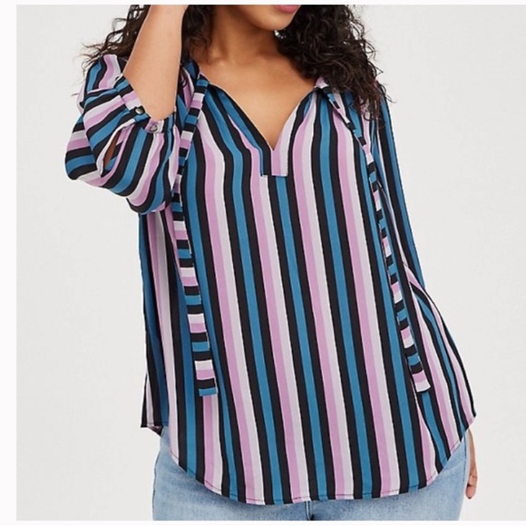 Torrid Georgette Bow Tie Stripe Blouse Top W-508 Plus Size 2X - Picture 1 of 11